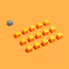 Outsider position: rows of yellow identical cubes and behind gray