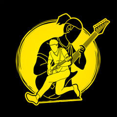 Musician playing music together, Music band, Men playing electric guitar graphic vector