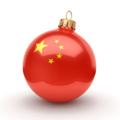 3D rendering Christmas ball with the flag of China