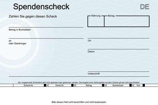 Spendenscheck - Muster Vorlage blau
