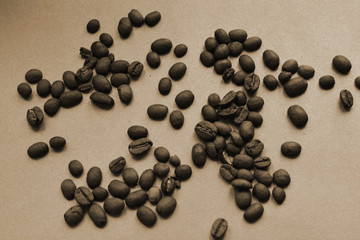 brazilian coffee grains on beige background