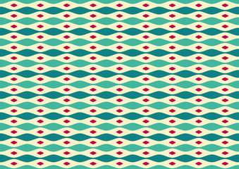 Bright colorful ornament pattern for textile. Nostalgic retro green, yellow background with red element. Design for web banner, business presentation, branding package, fabric print.