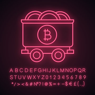 Bitcoin mining business neon light icon