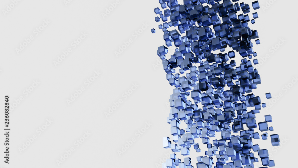 Poster 3d render - transparent cubes floating in space