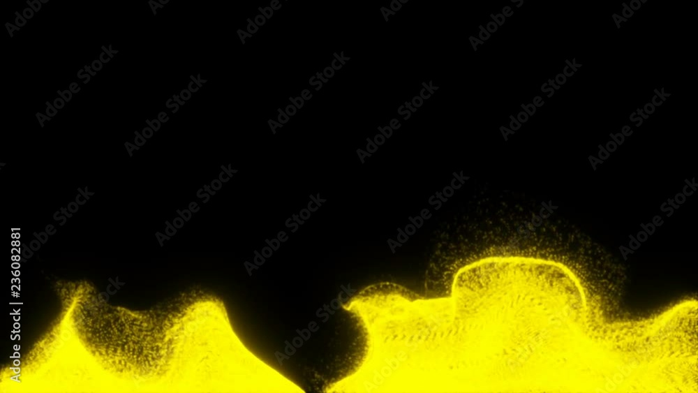 Poster yellow fields of particles rise from the bottom of the screen.atmospheric particle billow dust eleme