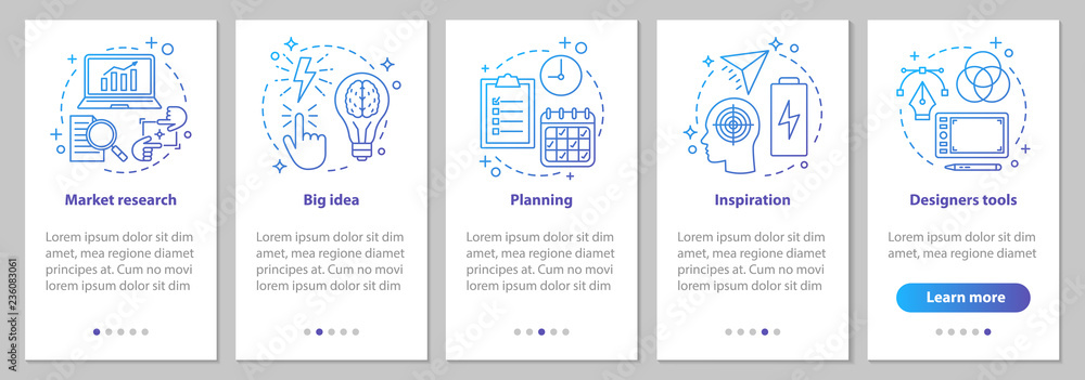 Poster graphic design development onboarding mobile app page screen wit