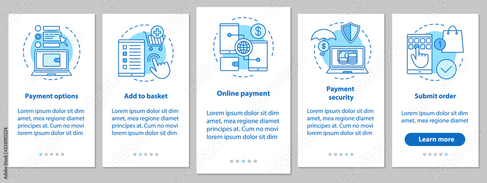 Poster online shopping onboarding mobile app page screen with linear co
