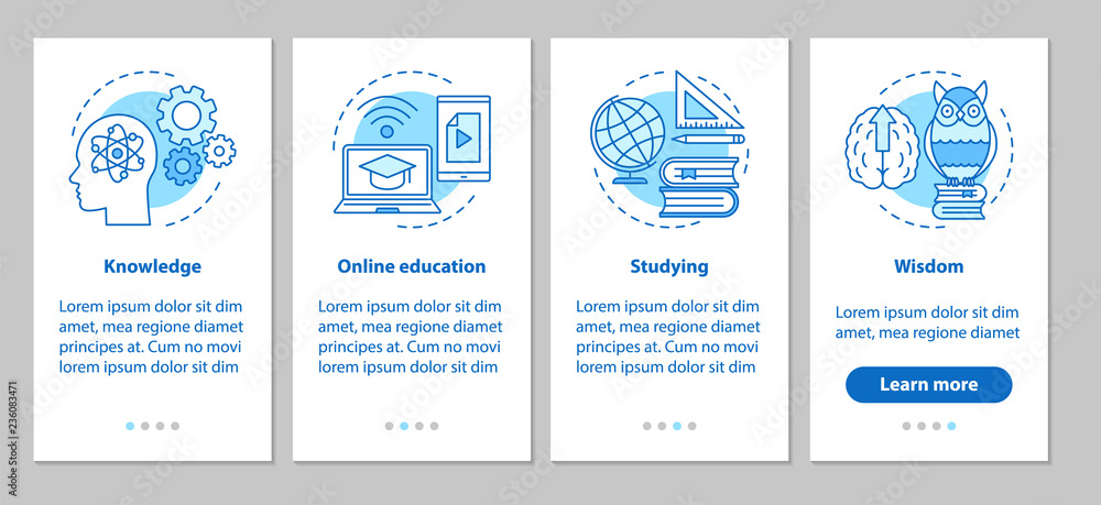 Poster gaining knowledge onboarding mobile app page screen with linear