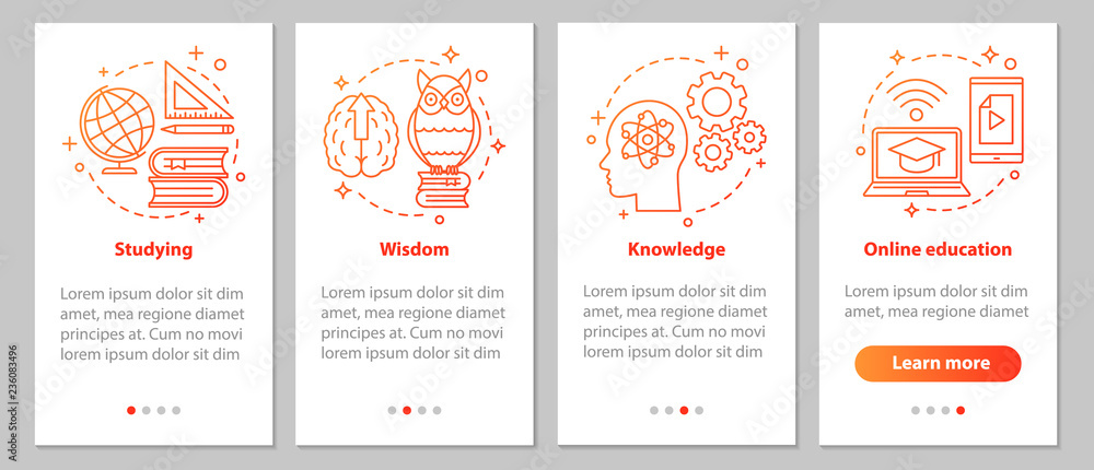 Poster gaining knowledge onboarding mobile app page screen with linear