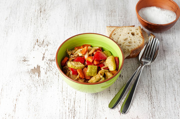 Vegan cabbage, carrot, paprika and zucchini stew