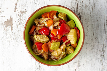 Vegan cabbage, carrot, paprika and zucchini stew