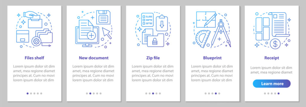 Big data onboarding mobile app page screen with linear concepts