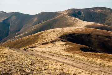 beautiful mountain road, amazing sunset in the mountains