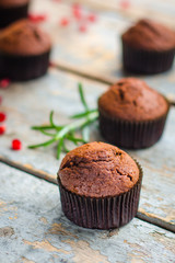 muffins chocolate (cupcakes) chocolate dessert cake. top view.