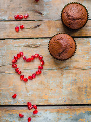 muffins chocolate (cupcakes) chocolate dessert cake. top view.