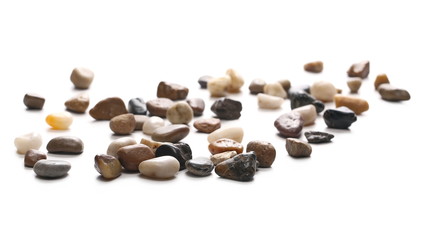 Colorful, decorative pebbles, rocks isolated on white background