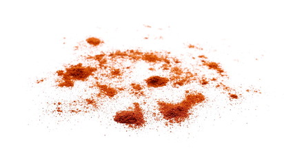 Pile of red grounded pepper, paprika powder isolated on white background