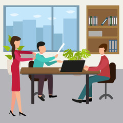 Office workers design concept set with business meeting.