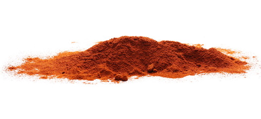Pile of red grounded pepper, paprika powder isolated on white background