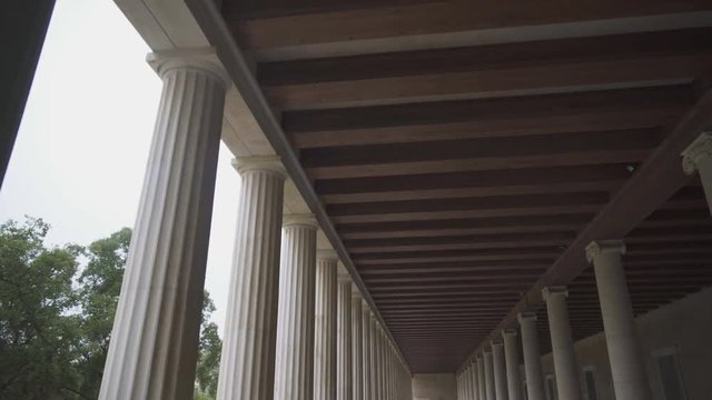 Stoa of Attalos columns in Athens, Greece.
