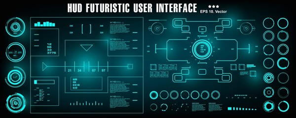 HUD futuristic user interface, dashboard display virtual reality technology screen, target