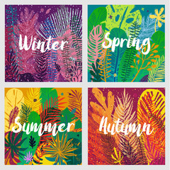 calendar, set of seasons background wiht trendy colorful leaves. Vector illustration, great design element for brochure, banner, cover, booklet, flyer, card, poster and others - 236086265