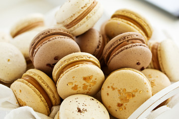 French pastry makaron.   Heart shape. Valentine's Day. Selective focus