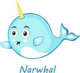 Narwhal cute character in cartoon style drawing © dima_oris
