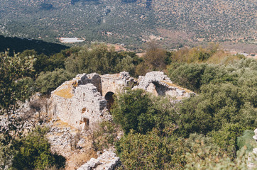 Old stone in Apollonia ruins in Lycian Way, Antalya, Turkey