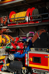 Detail of the gauges and dials on a large fire truck, Alicante, Costa Blanca, Spain