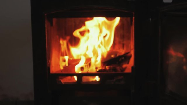 Stover fire flames slow motion RACK FOCUS