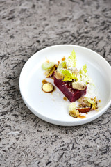 Fine dining dessert with apple and beetroot
