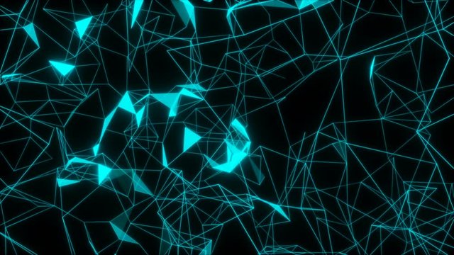 Vertical rotation of the structure with triangles. Articulations in the structure appear and disappear.3d render Neuron glowing. Seamless loop.