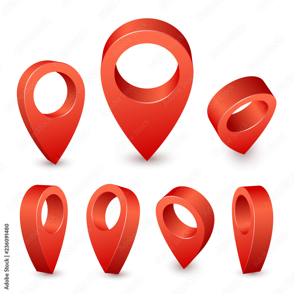 Poster map pointer 3d pin. red pin marker for travel place. location symbols vector set isolated on white b