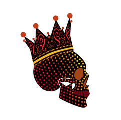 King Skull icon with crown, halftone neon color background yellow