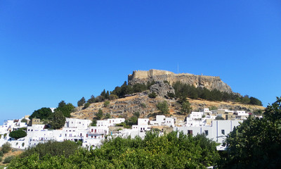 Obraz premium View of the fortress in Lindos. The Island Of Rhodes. Greece