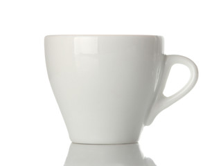 White ceramic coffee cup, Classic shape for making coffee. on white isolated background. close-up.