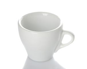 White ceramic coffee cup, Classic shape for making coffee. on white isolated background. close-up.