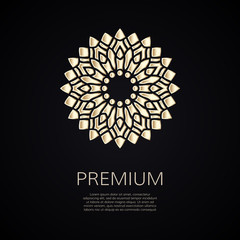 Golden flower shape. Gradient premium logotype. Isolated floral logo. Business identity concept for bio, eco company, yoga or spa salon.