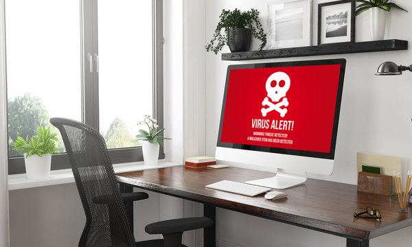 black and white virus computer on desktop