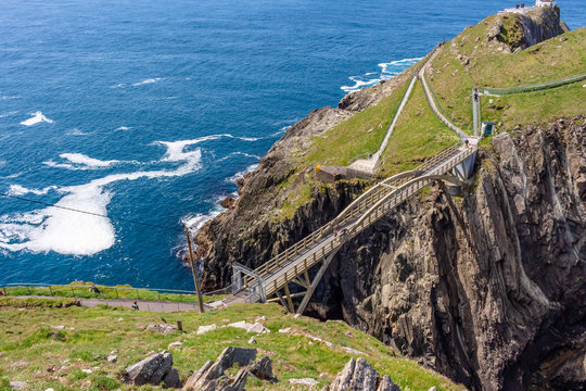 View of the bridge between the cliffs of the two islands and Mizen Head Signal Station