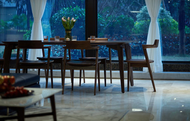 Stylish and simple home interior, Closeup of restaurant in the evening