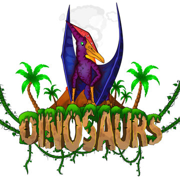 Logo  Dinosaurs World with  Pteranodon. Vector illustration.