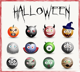Cute Halloween icons set. Vector illustration.