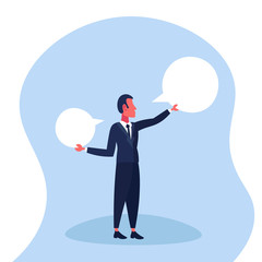 businessman holding blank speech communication concept business man chat bubble conversation male cartoon character full length flat