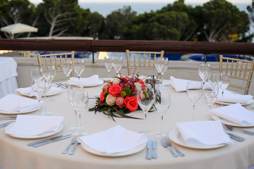 Table decoration at a luxury wedding reception
