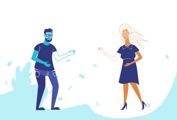 couple man woman standing together business people communication concept male female cartoon character full length horizontal
