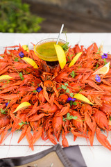 Catering services and table decoration. dish with food meal in the wedding restaurant