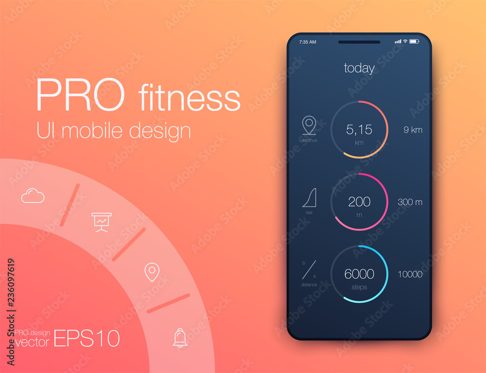 Poster fitness app. ui ux design. ui design concept with web elements