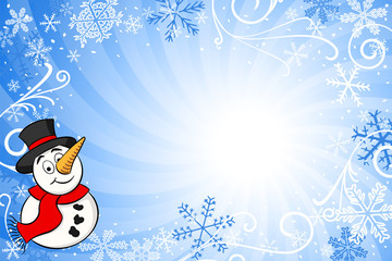 blue christmas background with a snowman